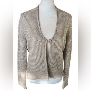 August Silk Tan Open Front Large Button
Closure Knit Cardigan